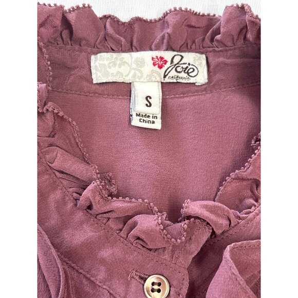 Y2K Ruffle Button Up Blouse Womens S Short Puff Sleeves Mauve Mandarin Collar - Picture 8 of 13